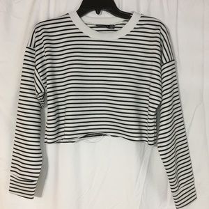 Black and white striped cropped sweater